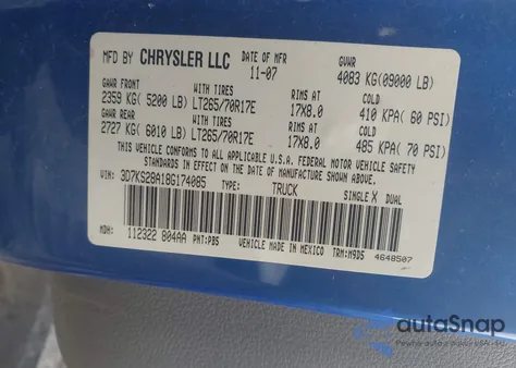 2008 Dodge Ram 2500 Slt/Power Wagon from USA, damaged, VIN 3D7KS28A18G174085